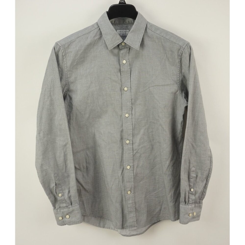 Tiger of Sweden Textured Check Men's Large 16 Slim Gray Cotton Button Up Shirt